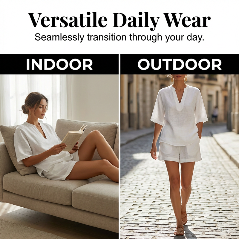 🔥 ZOMERAANBIEDING: -50% 💫 2-delige set voor dames 👚 Top met V-hals + short – zacht, lichtgewicht en super comfortabel 🌿