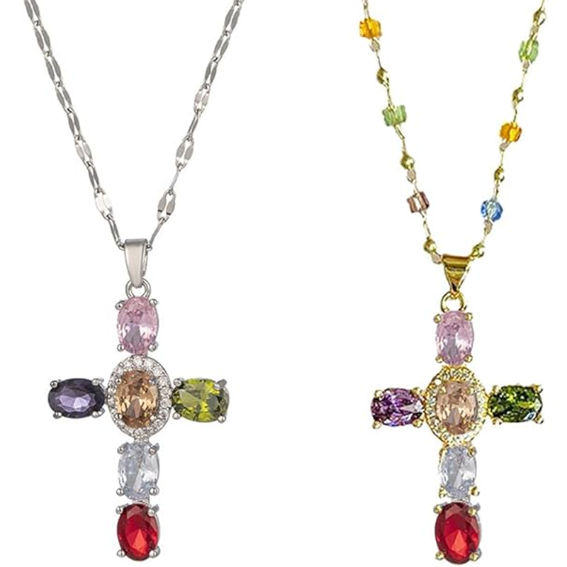 💎 50% KORTING!! ✝️ Kleurrijke ketting met kruisvormige hanger van strass – levendige glinstering, verstelbare lengte en een betekenisvol statement ✨