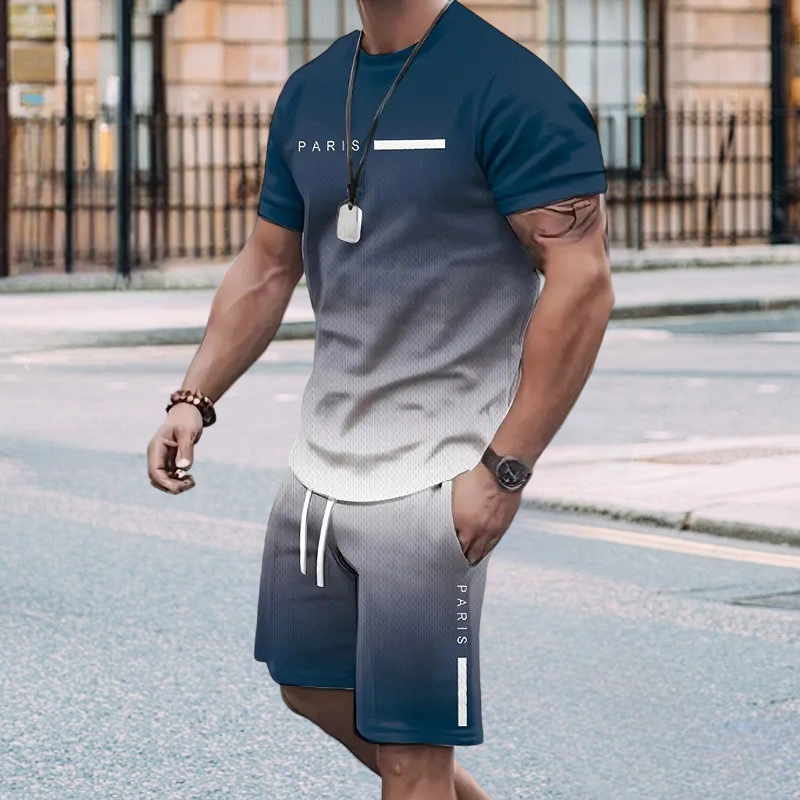 De heren set bestaande uit een gradient-kleur T-shirt en shorts