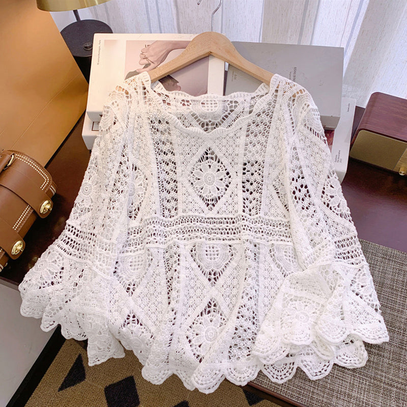 Dames blouse in vintage-stijl met kant als bedekkend bovenkledingstuk
