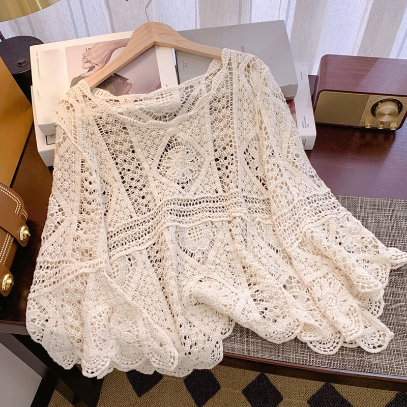 Dames blouse in vintage-stijl met kant als bedekkend bovenkledingstuk