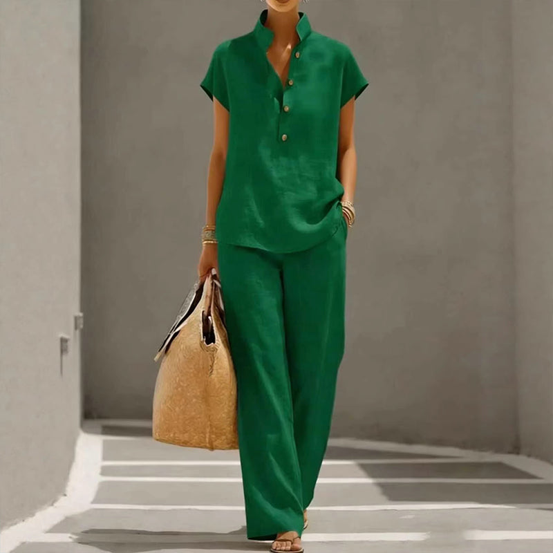 👚Casual tweedelige set voor dames in effen kleur👖