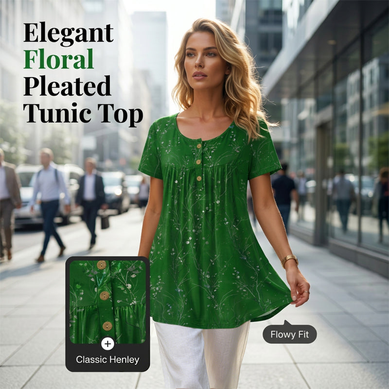 🥳HETE UITVERKOOP 2026🥳💞Meer dan 50K+ verkocht!Dames bloemenprint geplooide tuniek top