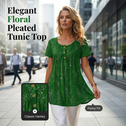 🥳HETE UITVERKOOP 2026🥳💞Meer dan 50K+ verkocht!Dames bloemenprint geplooide tuniek top