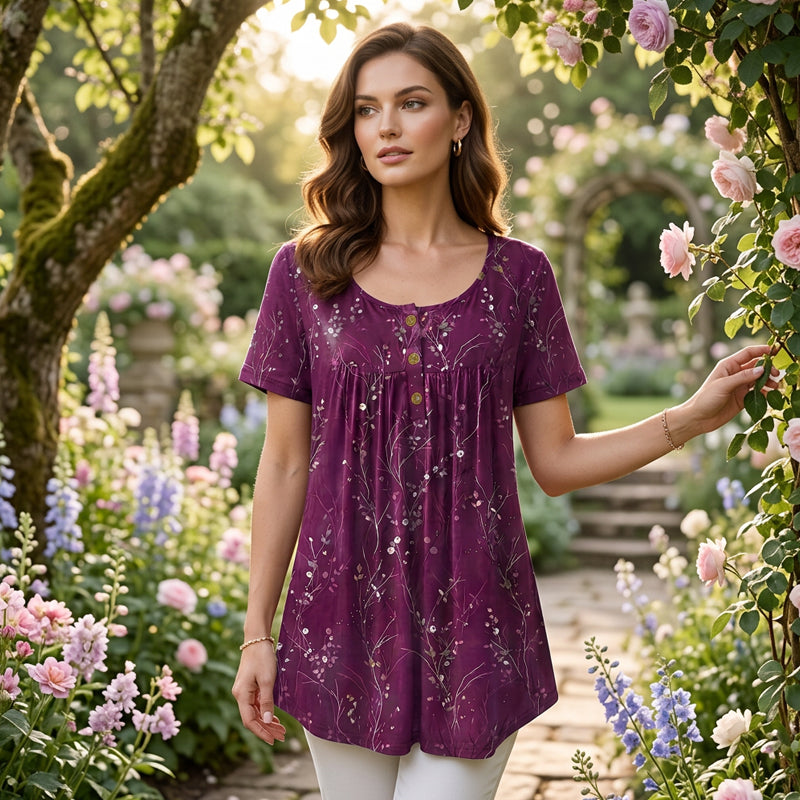 🥳HETE UITVERKOOP 2026🥳💞Meer dan 50K+ verkocht!Dames bloemenprint geplooide tuniek top