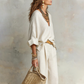 Dames Set: Top met V-hals & Broek met Wijde Pijpen