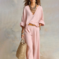 Dames Set: Top met V-hals & Broek met Wijde Pijpen