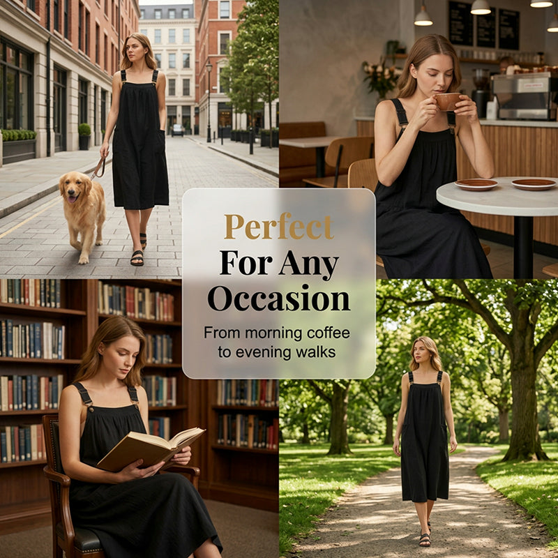 👗 Damesjurk met schouderbandjes – losse pasvorm, met zakken, comfortabel en casual 🍂