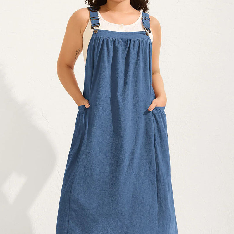 👗 Damesjurk met schouderbandjes – losse pasvorm, met zakken, comfortabel en casual 🍂