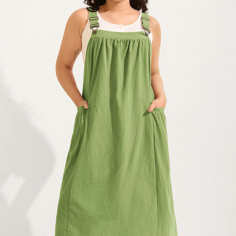 👗 Damesjurk met schouderbandjes – losse pasvorm, met zakken, comfortabel en casual 🍂