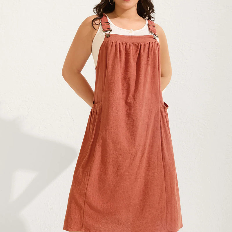 👗 Damesjurk met schouderbandjes – losse pasvorm, met zakken, comfortabel en casual 🍂