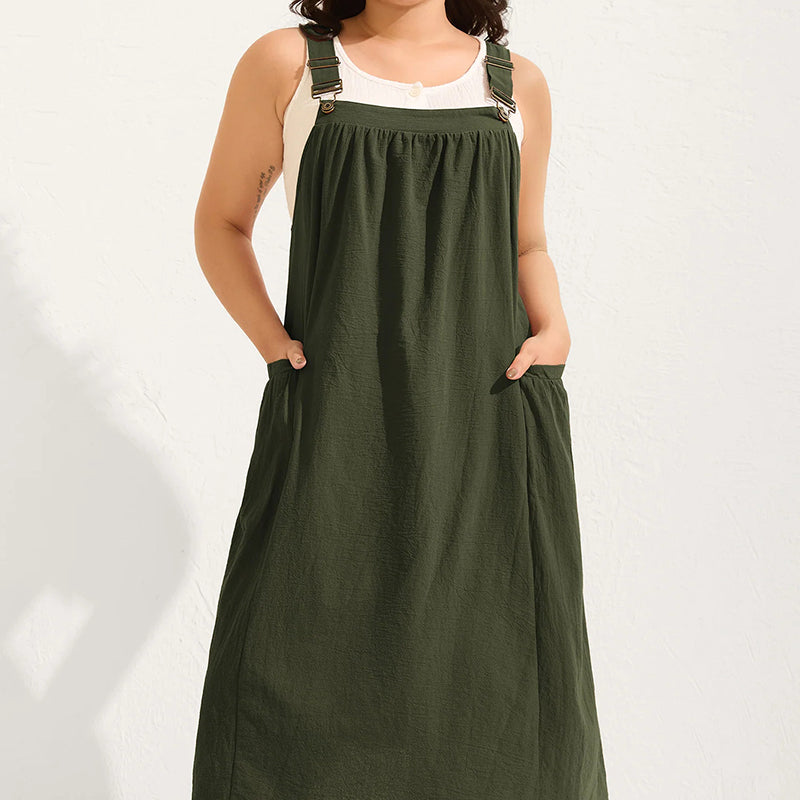 👗 Damesjurk met schouderbandjes – losse pasvorm, met zakken, comfortabel en casual 🍂