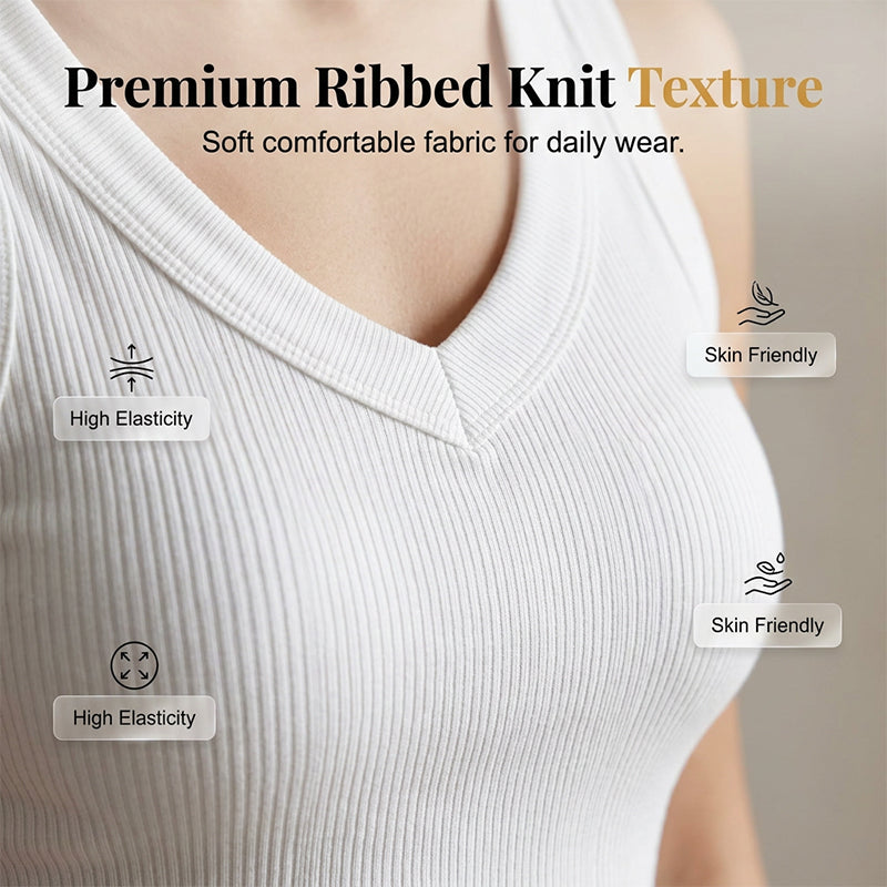 Dames tanktop met V-hals en ribbels
