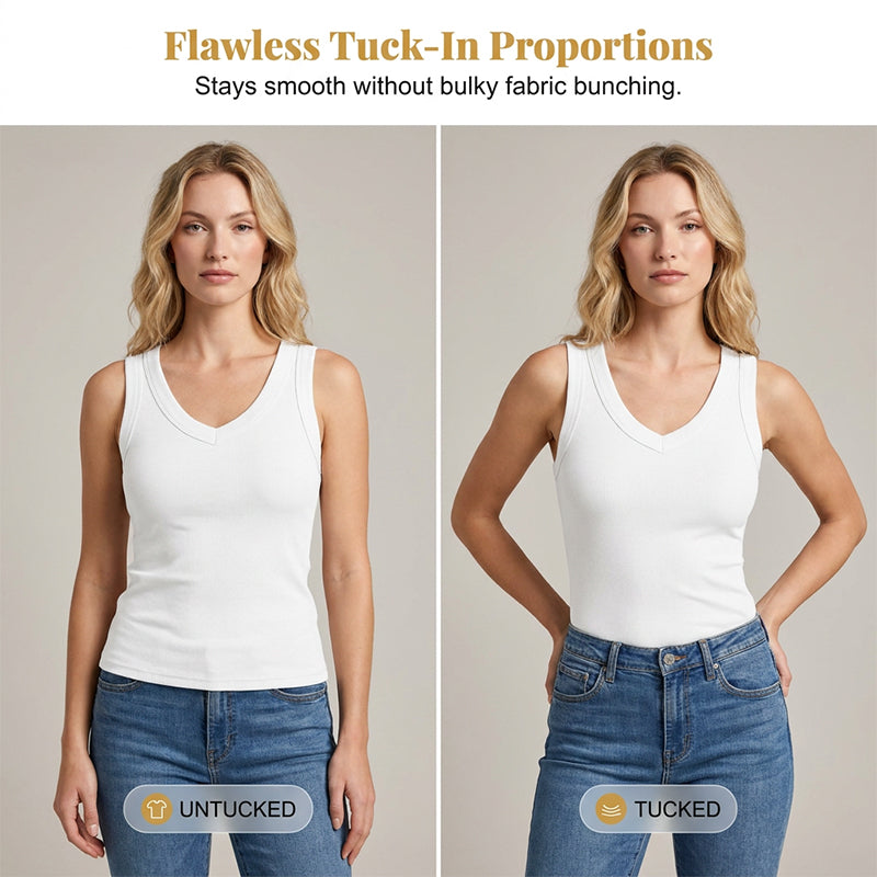 Dames tanktop met V-hals en ribbels