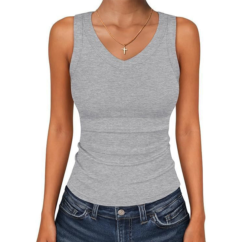 Dames tanktop met V-hals en ribbels