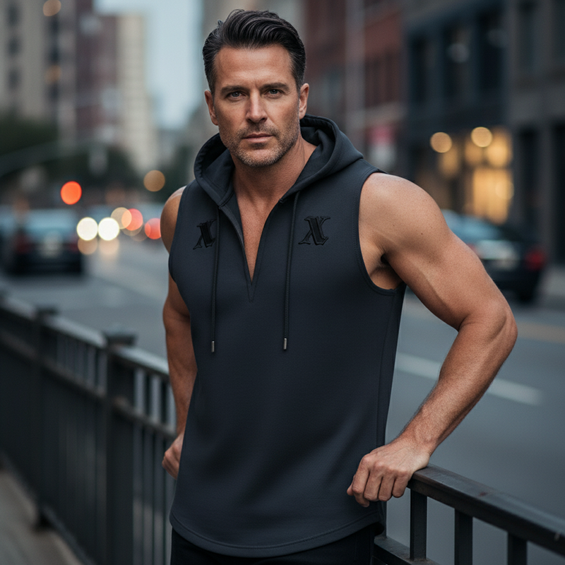 🏋️‍♂️NU 50% KORTING!💪Heren mouwloze trainingshoodie tanktop – V-hals & geïntegreerde capuchon🔥