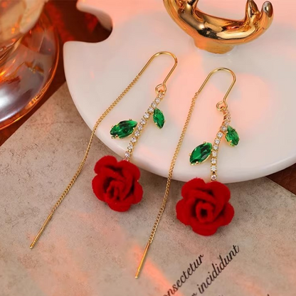 🌹✨PROMOTIE -50%💎Rood-roze oorbellen met kristallen staaf – Threader-stijl, micro-ingelegd & romantisch ontwerp (goud met groen)
