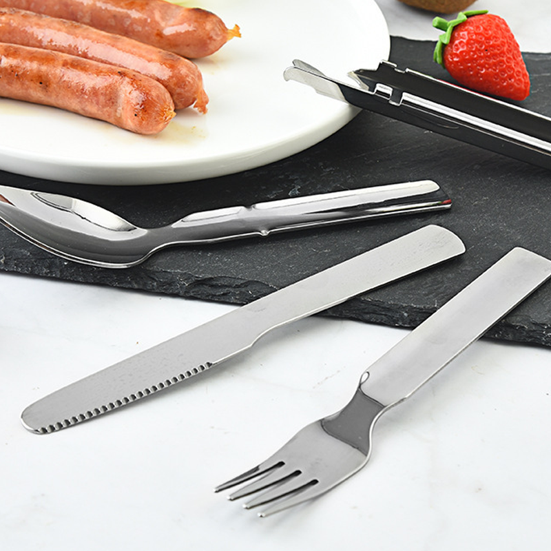 🥄4-in-1 Draagbare Bestekset van Roestvrij Staal – Vork, Lepel, Mes + Flessenopener, Compact & Lichtgewicht voor Picknick en Reizen