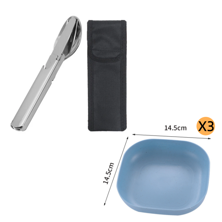 🥄4-in-1 Draagbare Bestekset van Roestvrij Staal – Vork, Lepel, Mes + Flessenopener, Compact & Lichtgewicht voor Picknick en Reizen