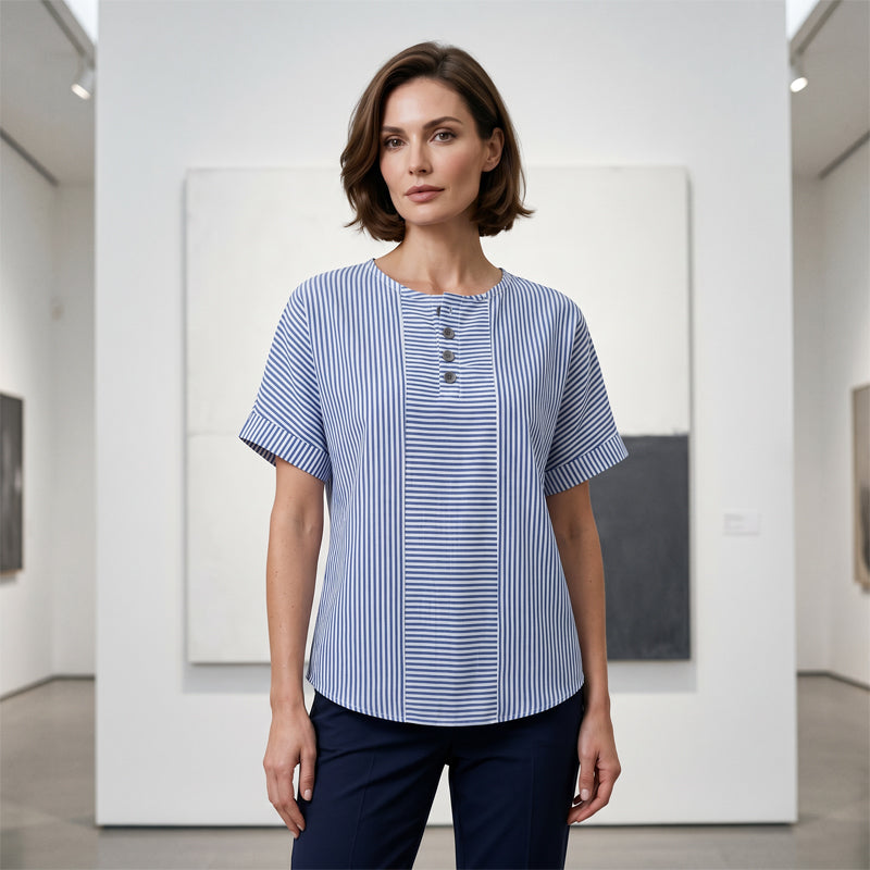 👕 Gestreept Henley-Shirt – Comfortabel, Strijkvrij & Zacht voor Elke Dag ✨