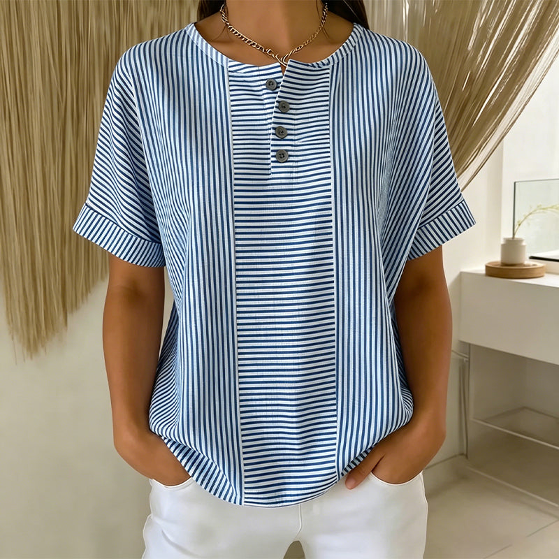 👕 Gestreept Henley-Shirt – Comfortabel, Strijkvrij & Zacht voor Elke Dag ✨