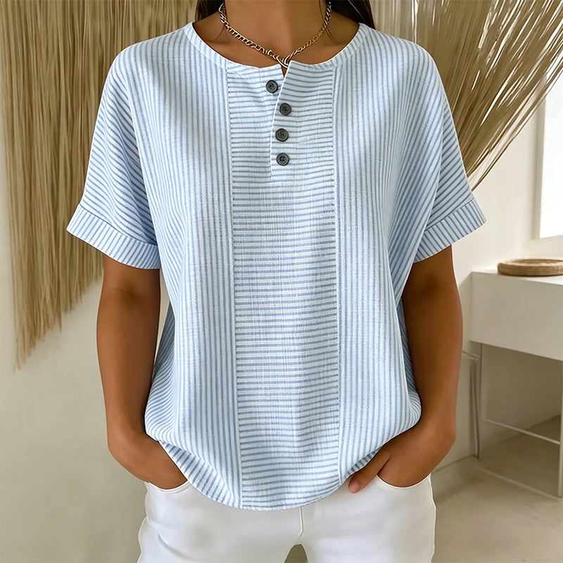 👕 Gestreept Henley-Shirt – Comfortabel, Strijkvrij & Zacht voor Elke Dag ✨