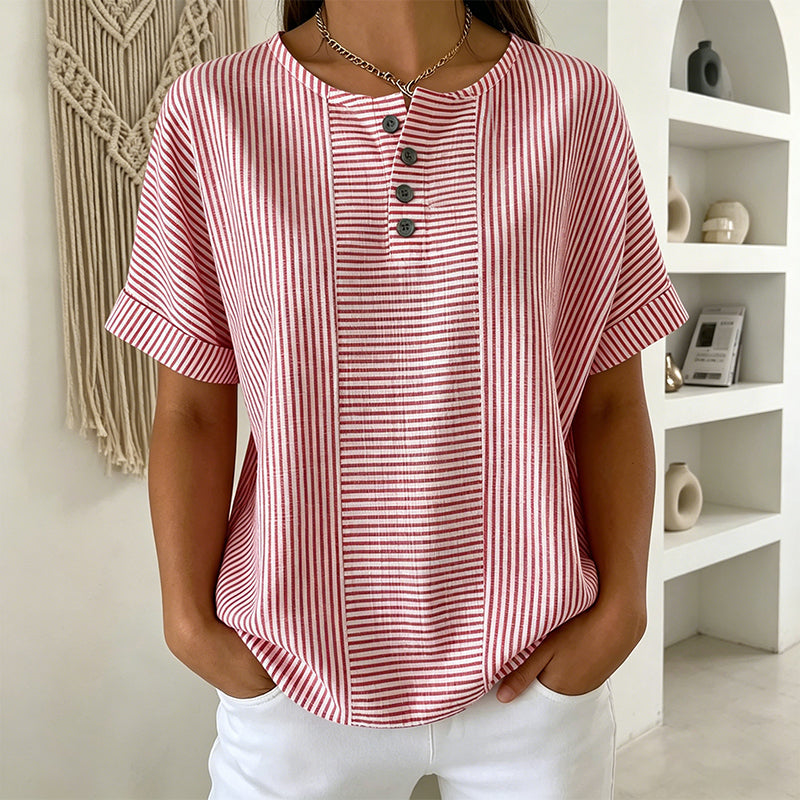 👕 Gestreept Henley-Shirt – Comfortabel, Strijkvrij & Zacht voor Elke Dag ✨