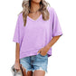 👕 Dames-top met korte mouwen en een V-hals met gepatchte zoom — luchtig en casual, de perfecte keuze voor de zomer 🌸