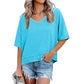 👕 Dames-top met korte mouwen en een V-hals met gepatchte zoom — luchtig en casual, de perfecte keuze voor de zomer 🌸