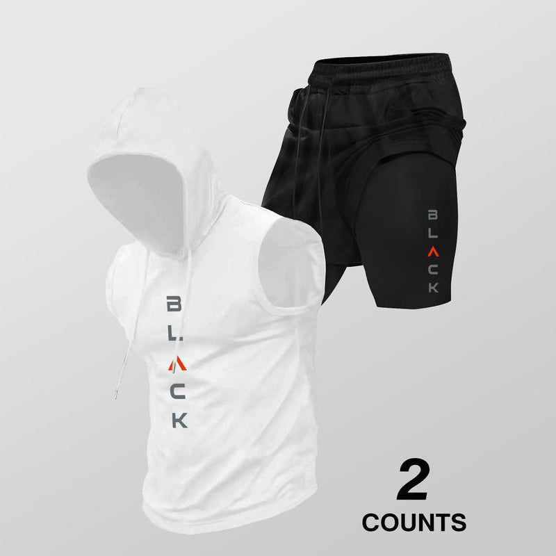 Heren Sportief Mouwloos Hoodie & Shorts Set