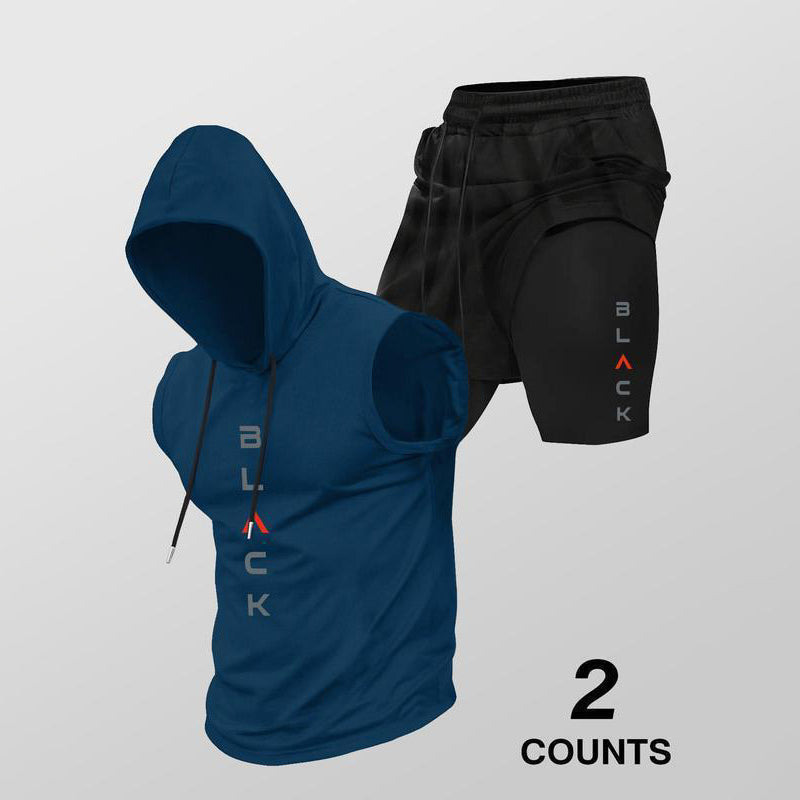 Heren Sportief Mouwloos Hoodie & Shorts Set