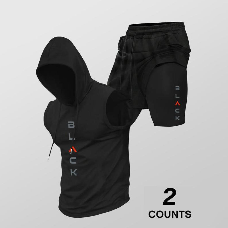 Heren Sportief Mouwloos Hoodie & Shorts Set