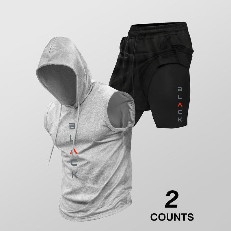 Heren Sportief Mouwloos Hoodie & Shorts Set