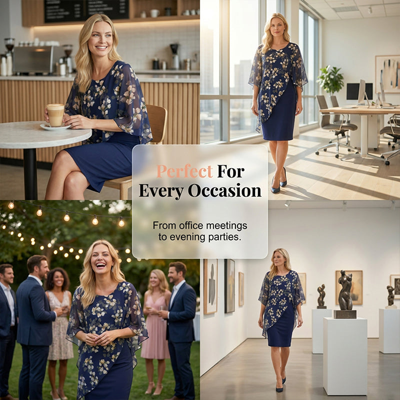 👗 50% KORTING! ✨ Set met Bloemen Overlay en Jurk – Elegant & Vrouwelijk – Perfect voor bruiloftsgasten, tuinfeesten of lenteachtige gelegenheden 🌸