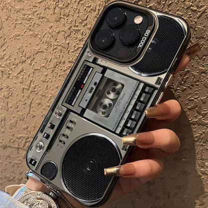 Retro telefoonhoesje met boombox en cassettespeler design