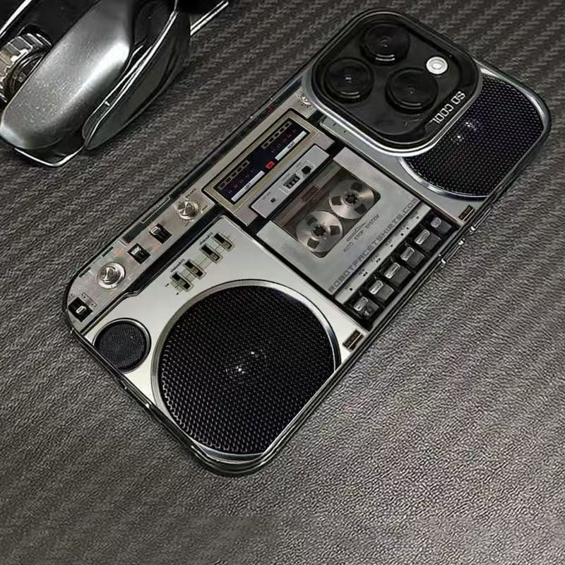 Retro telefoonhoesje met boombox en cassettespeler design