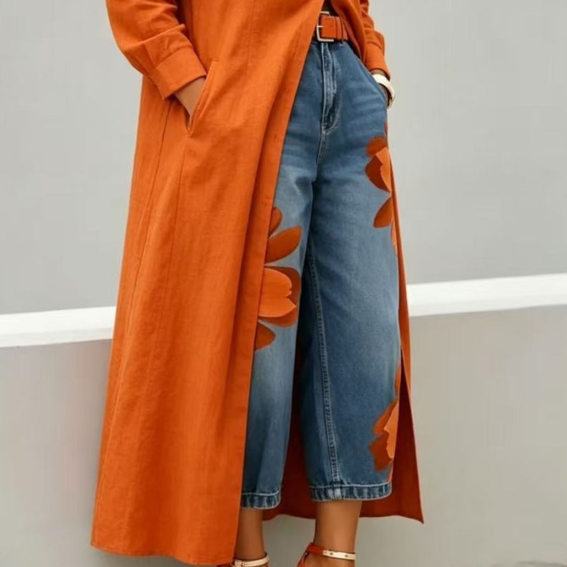 Wide-Leg Jeans voor Dames met Artistieke Bloemenprint