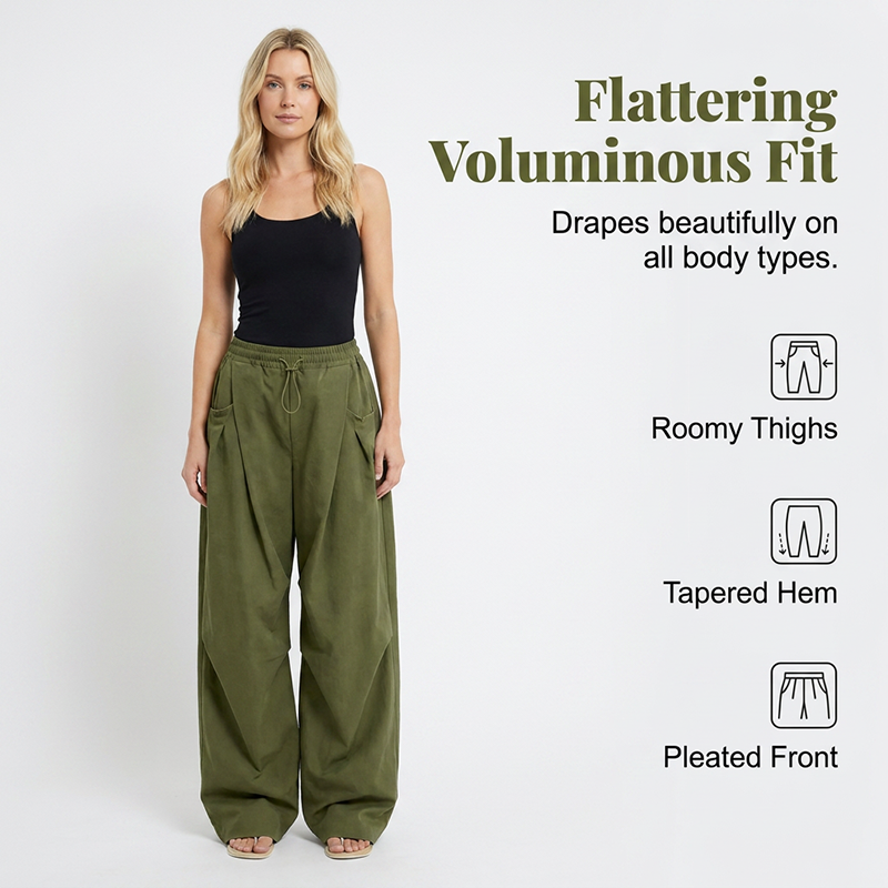 👖 NU 50% KORTING! 🏆 Volumineuze, geplooide lanterbroek – soepelvallend, elegant en met wijde pijpen – perfect voor een chique zomerlook of een formele gelegenheid ✨