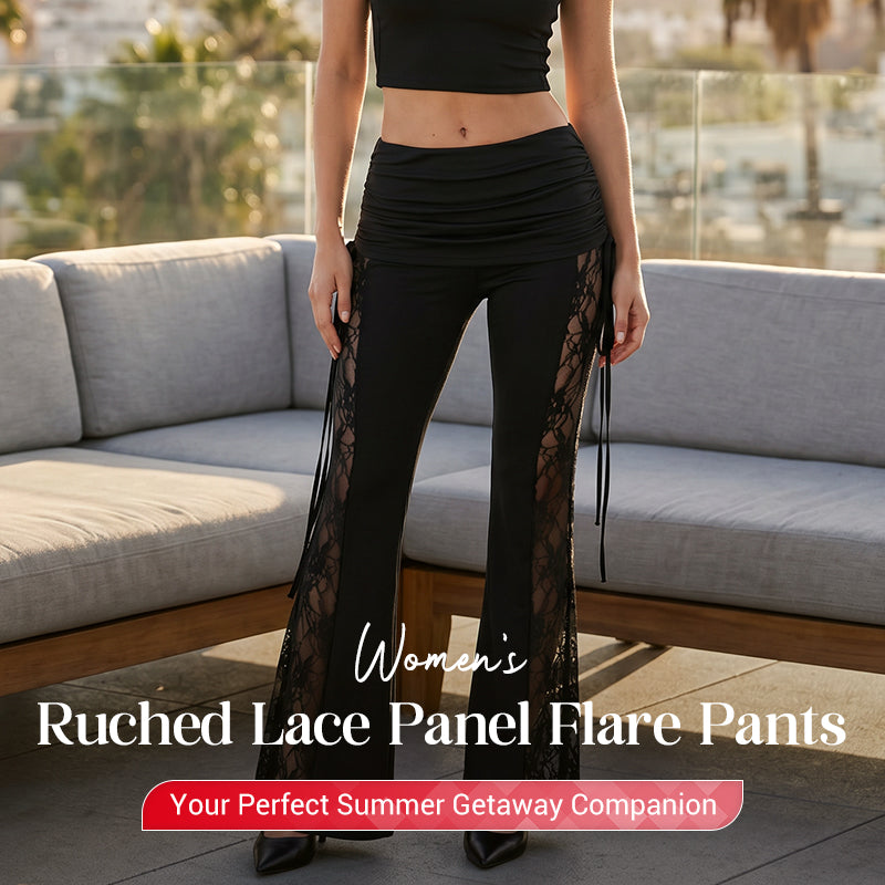 Dames Flare Broek met Kant en Gerimpelde Details
