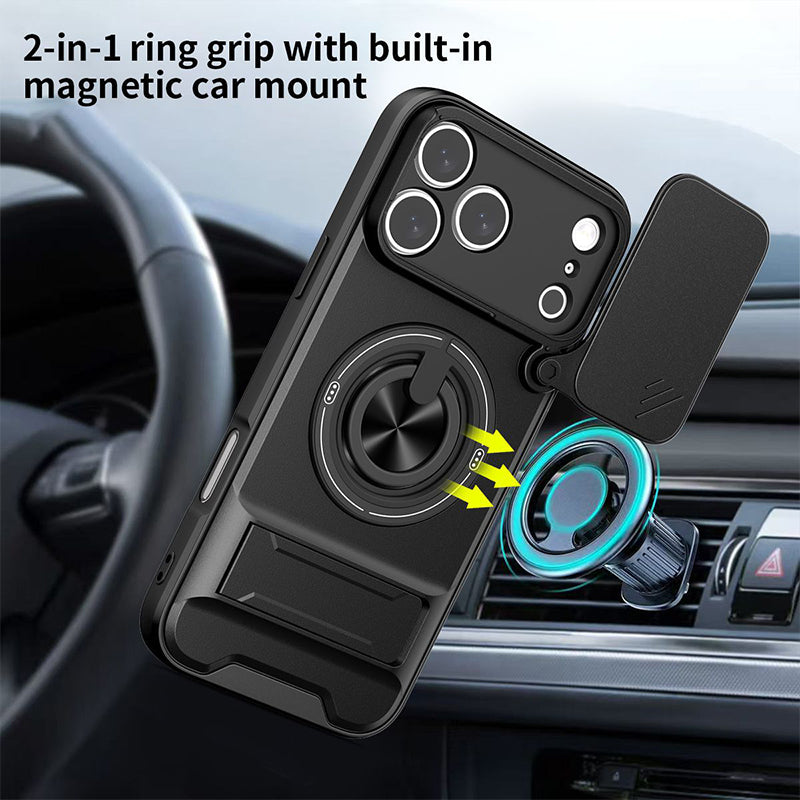 📱 4-in-1 telefoonhoesje – schuifdeksel, ringhouder, magneet, 5 kleuren 🛡️