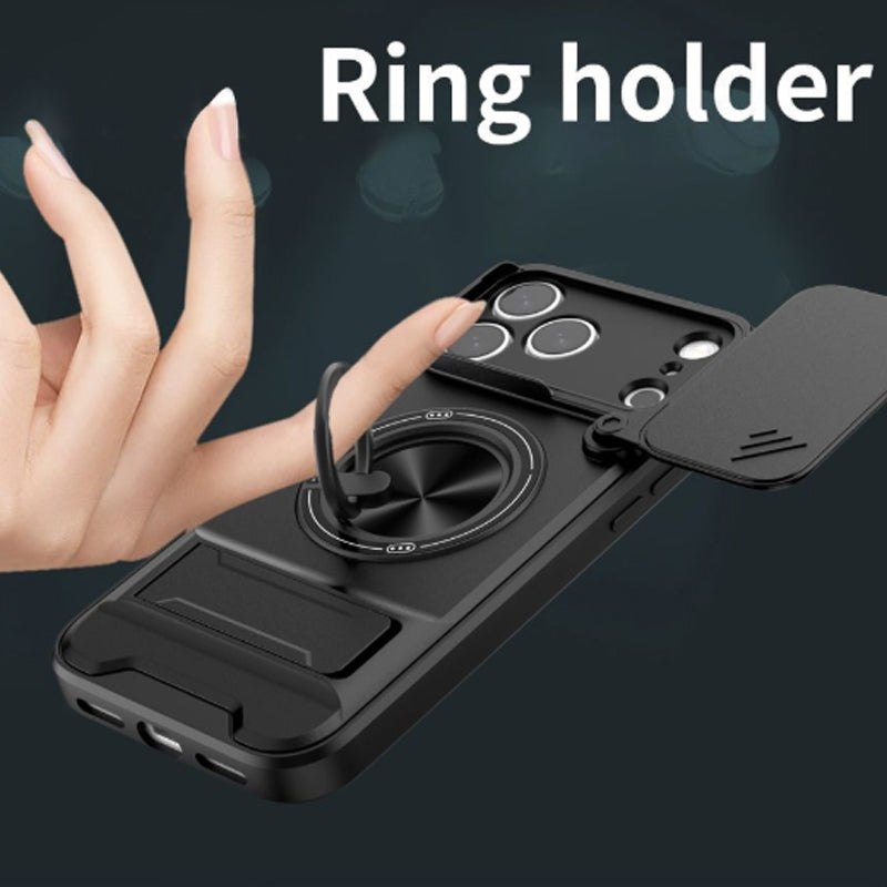 📱 4-in-1 telefoonhoesje – schuifdeksel, ringhouder, magneet, 5 kleuren 🛡️