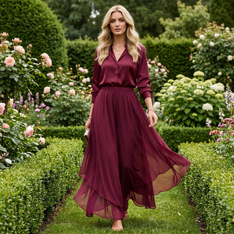 Dames asymmetrische chiffon wijde pijp broek