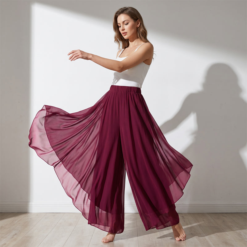Dames asymmetrische chiffon wijde pijp broek