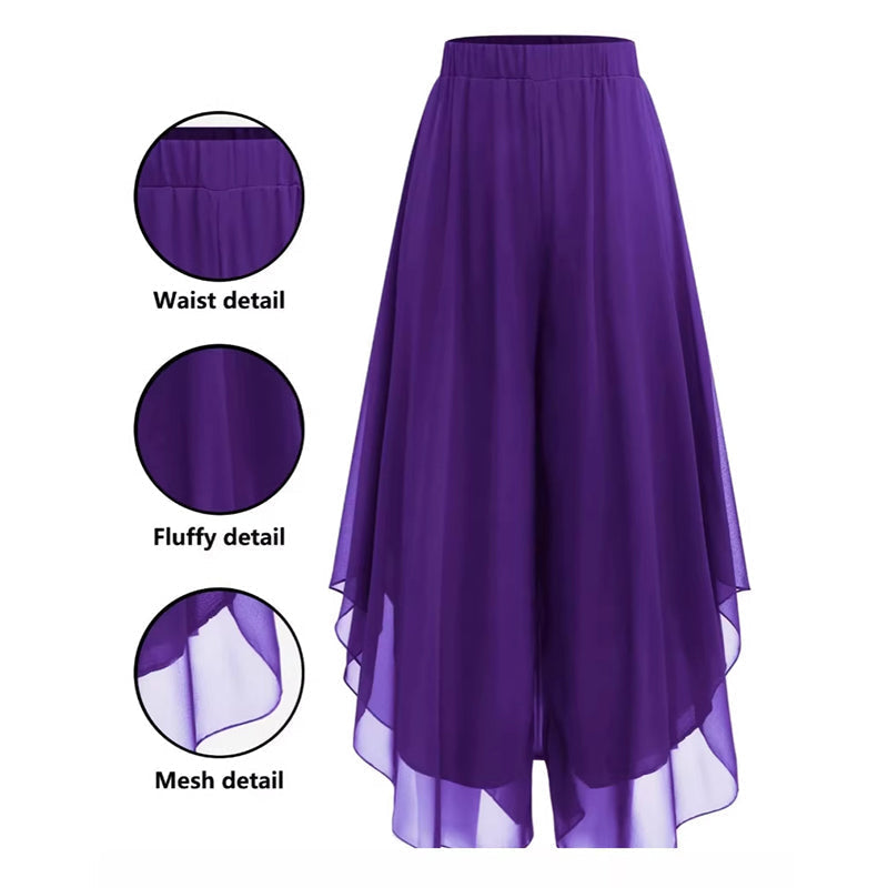 Dames asymmetrische chiffon wijde pijp broek
