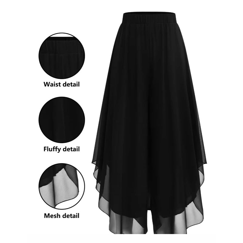 Dames asymmetrische chiffon wijde pijp broek