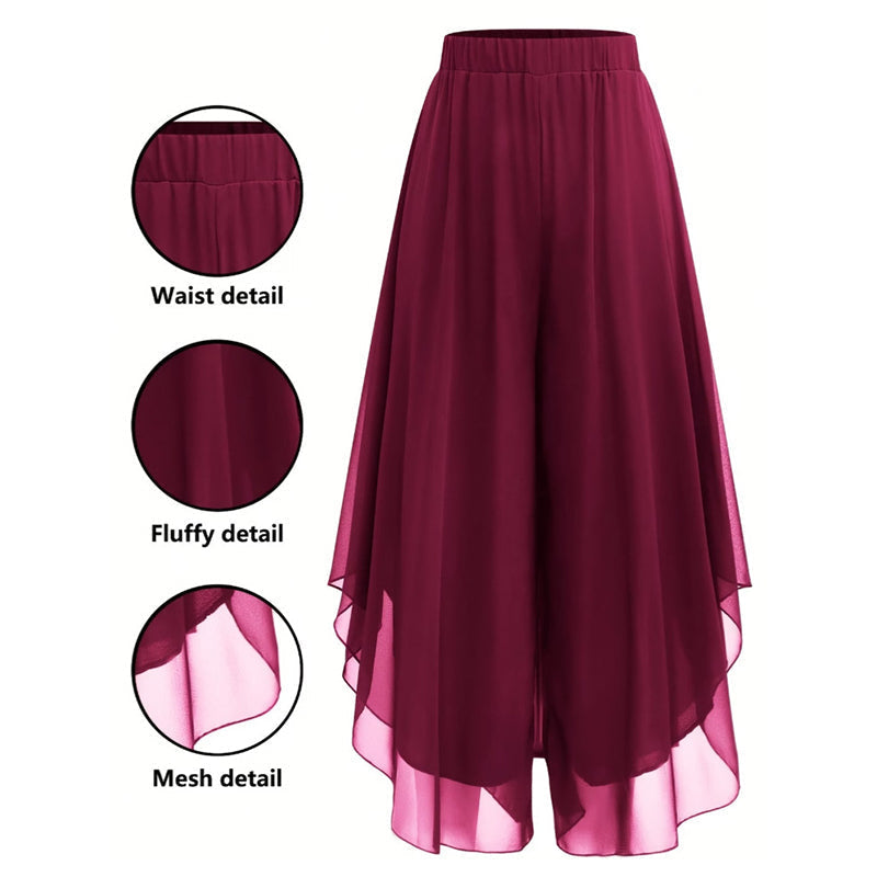 Dames asymmetrische chiffon wijde pijp broek