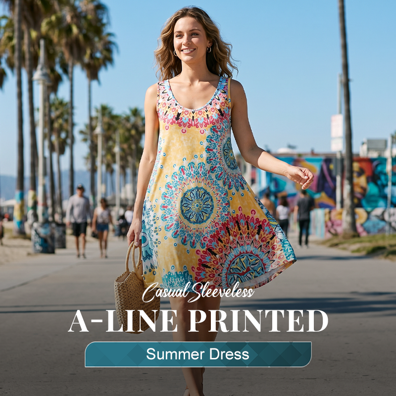 Casual mouwloze A-lijn zomerjurk met print