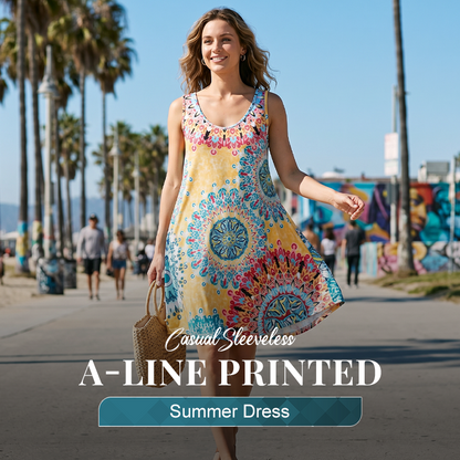 Casual mouwloze A-lijn zomerjurk met print