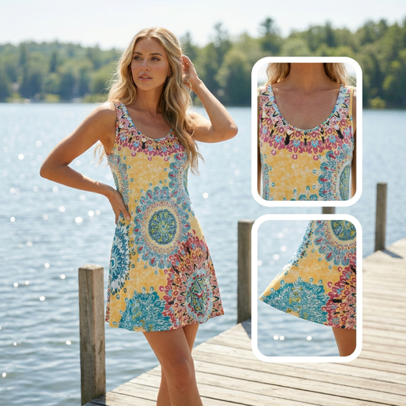 Casual mouwloze A-lijn zomerjurk met print