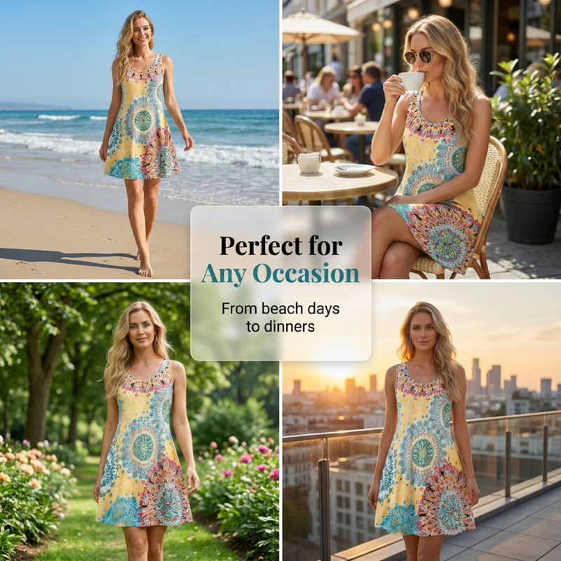 Casual mouwloze A-lijn zomerjurk met print
